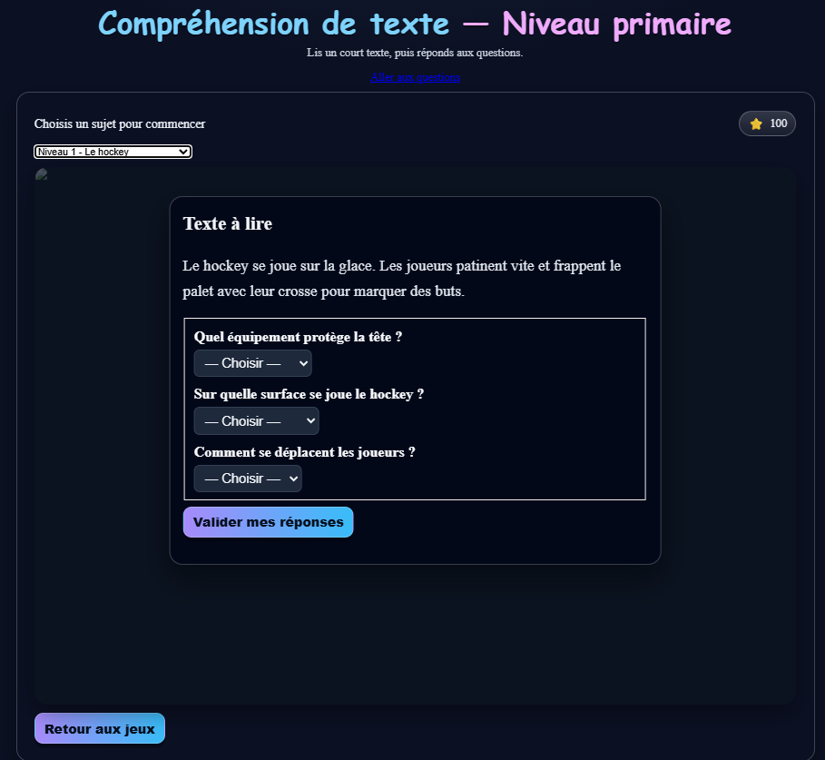 Compréhension de texte — niveau primaire