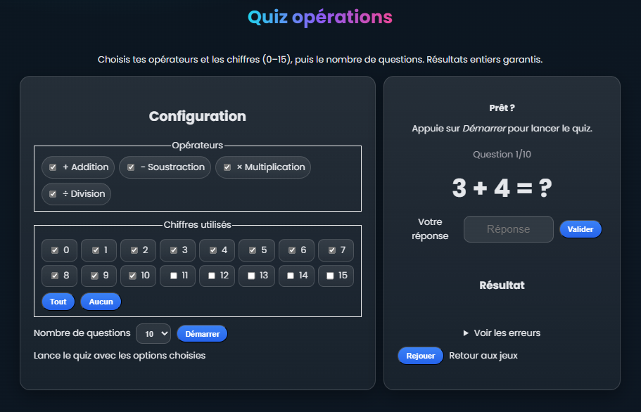 Quiz opérations